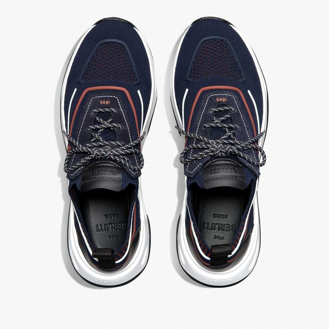 Shadow Knit And Leather Sneaker, NAVY + RUST, hi-res 3