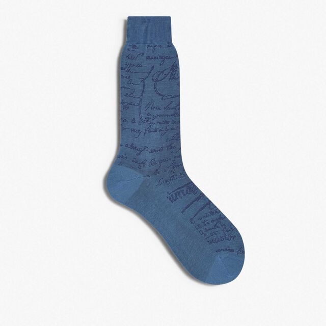 Cotton Scritto Socks, METHYL BLUE, hi-res 1