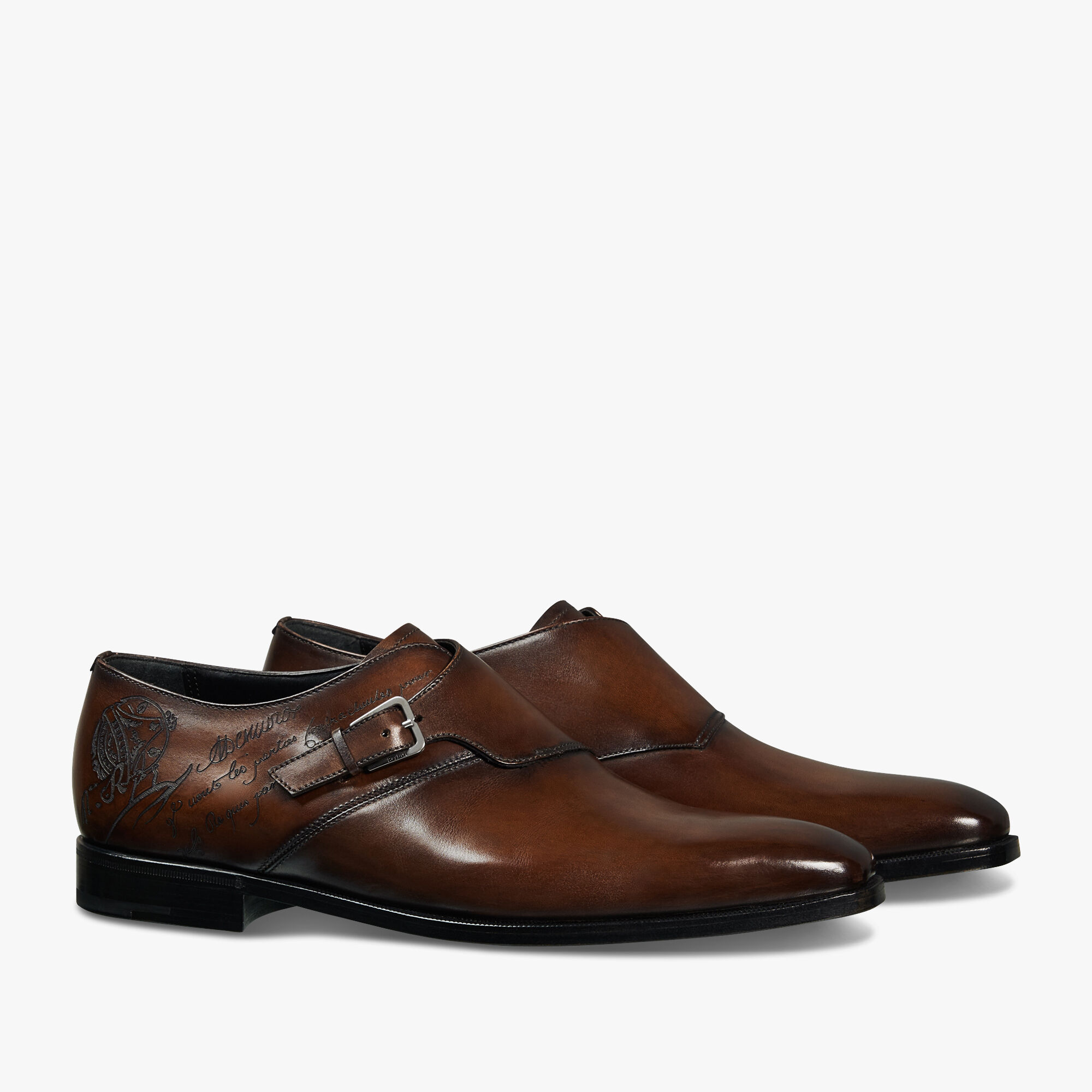 Scars Démesure Scritto Leather Monk Shoe, BRUN, hi-res 2