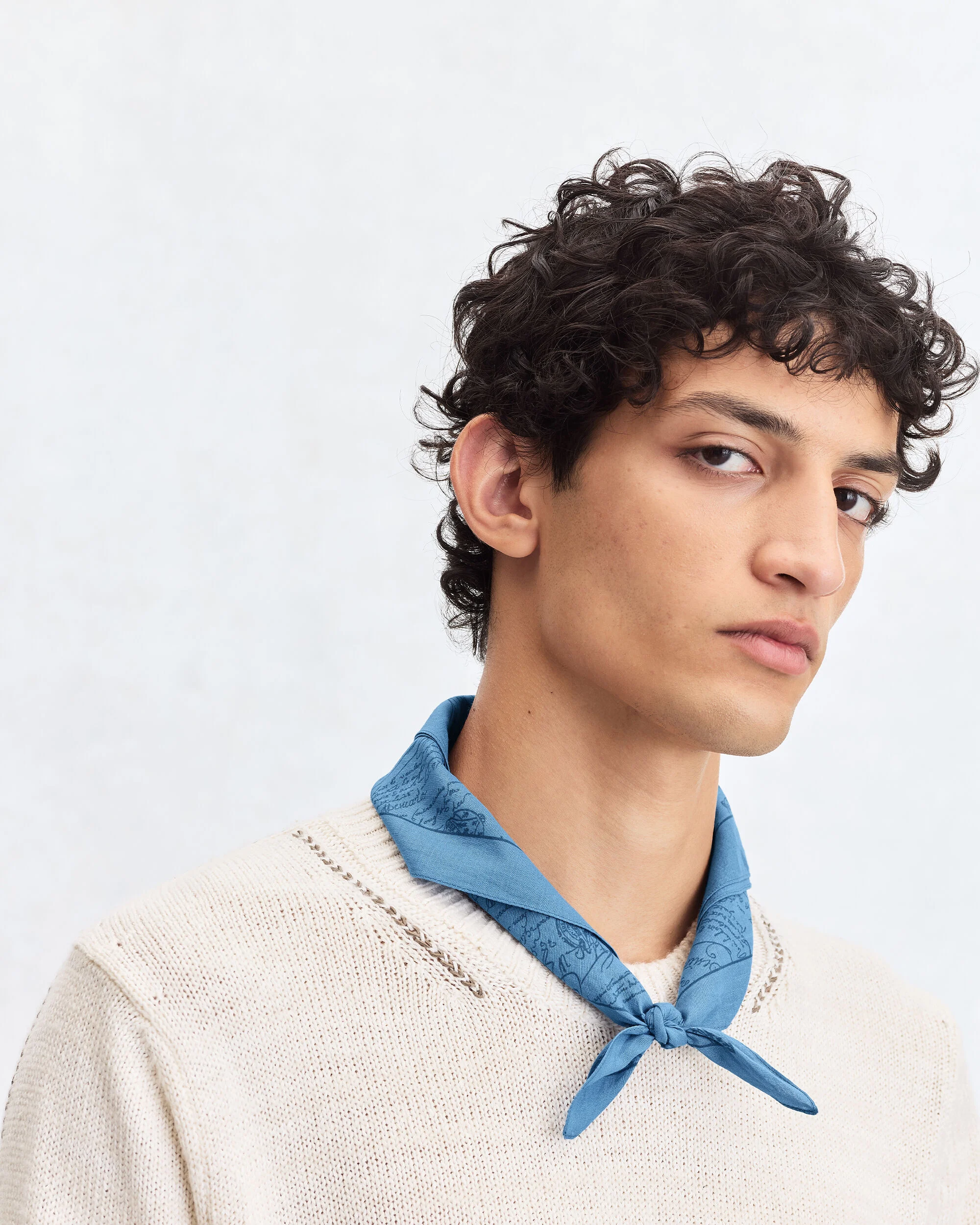 Scritto Pattern Handkerchief, Woad, hi-res