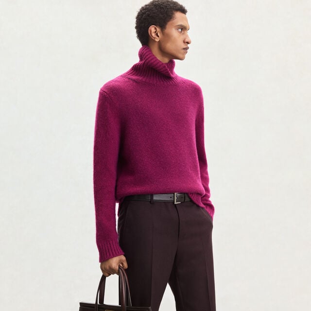 Leather Braiding Turtleneck, PURPLE FUSHIA, hi-res 2