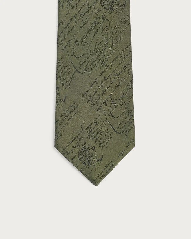 Classic Scritto Pattern Tie, Vert, hi-res