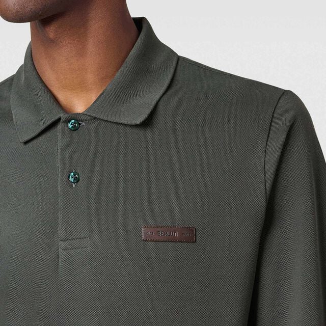 Classic Pique Leather Tab Long Sleeves Polo, WOODLAND GREEN, hi-res 5
