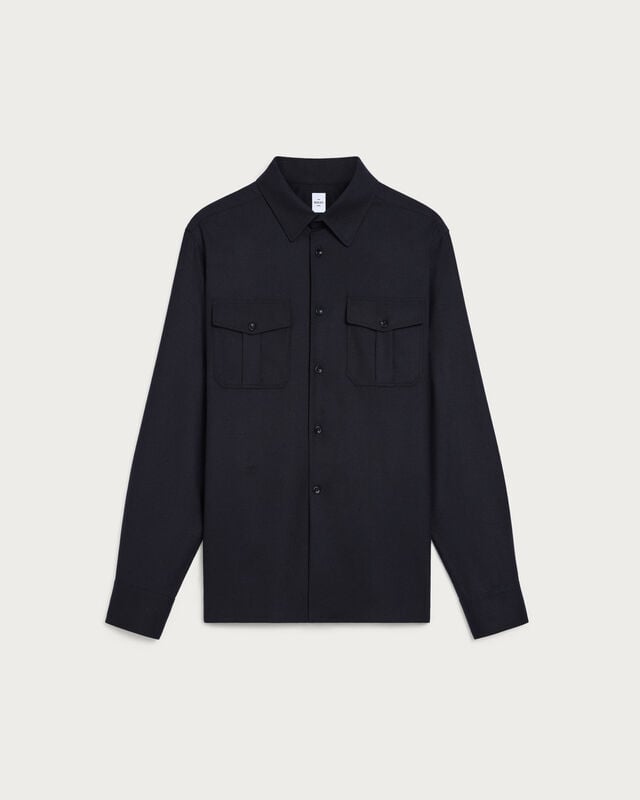Military Shirt with Leather Detail, Midnight Blue, hi-res