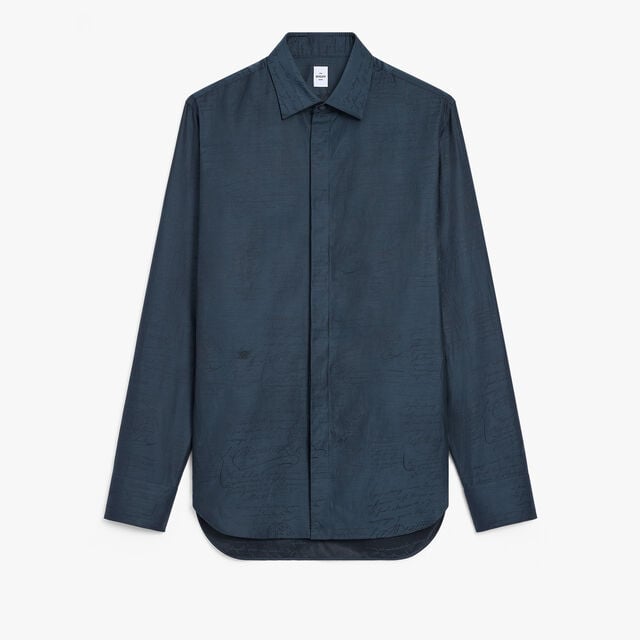 Andy Cotton Silk Scritto Shirt, COLD NIGHT BLUE, hi-res 1