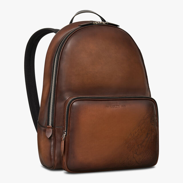 Time Off Scritto Swipe Leather Backpack, CACAO INTENSO, hi-res
