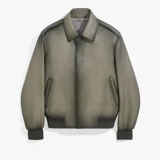 Blouson Aviateur en Cuir Patiné, CLAY GREEN, hi-res