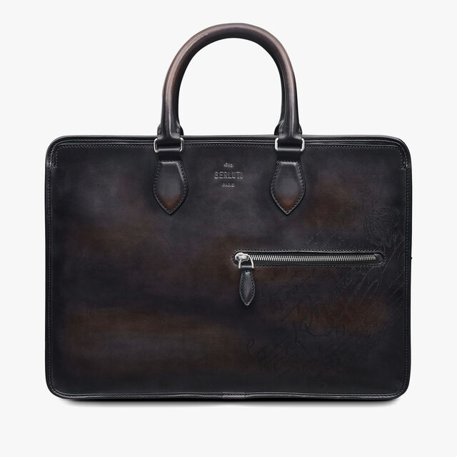 Un Jour Leather Scritto Briefcase, CHARCOAL BROWN, hi-res 1