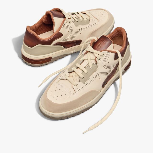 Playoff 图纹皮革运动鞋, OFF WHITE & CACAO INTENSO, hi-res 7