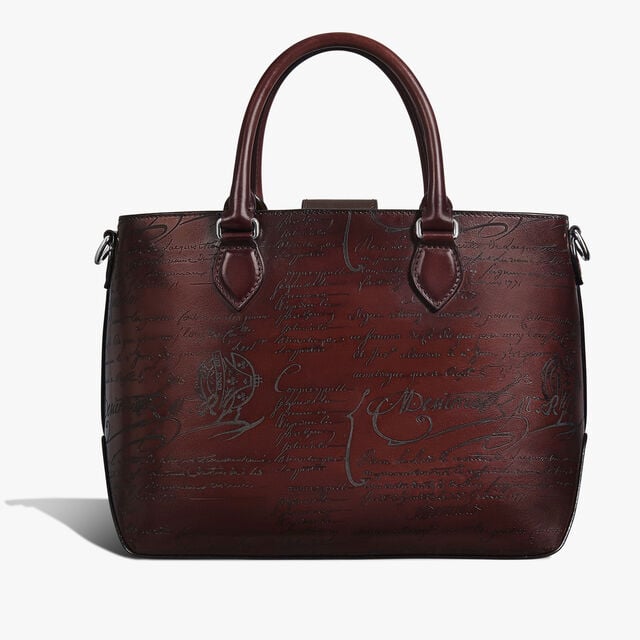 Toujours Xs Pocket Scritto Leather Tote Bag, LEGNO BRUCIATO, hi-res 3