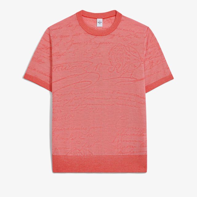 Light Scritto Wool Short Sleeved Crewneck, BRIGHT CORAL, hi-res 1