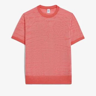 Light Scritto Wool Short Sleeved Crewneck, BRIGHT CORAL, hi-res