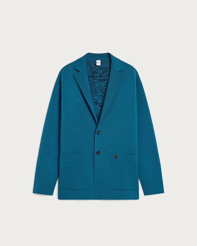 Double Face Knitted Jacket with Leather Detail, Nile Blue, hi-res