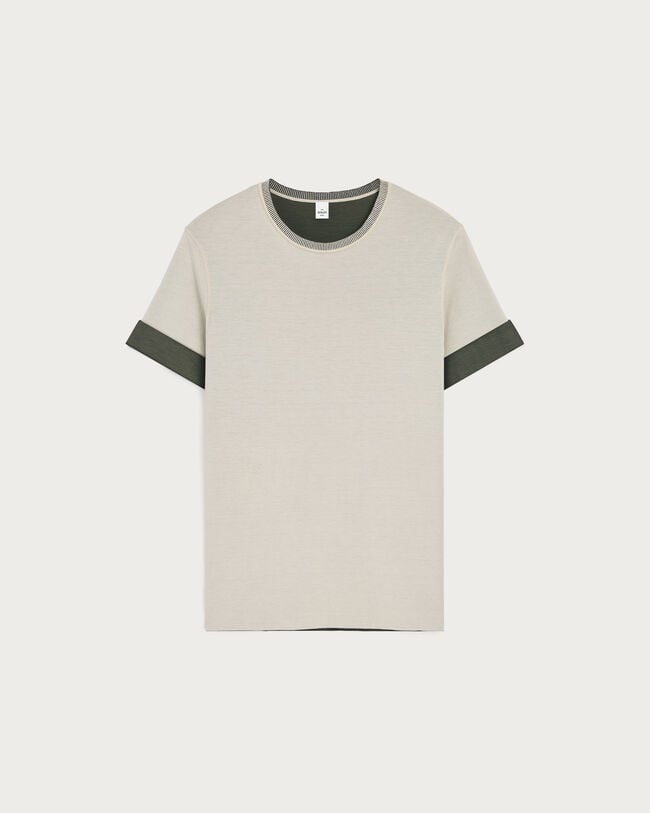 T-Shirt Reversible Bicolore, Ecru & Kaki, hi-res