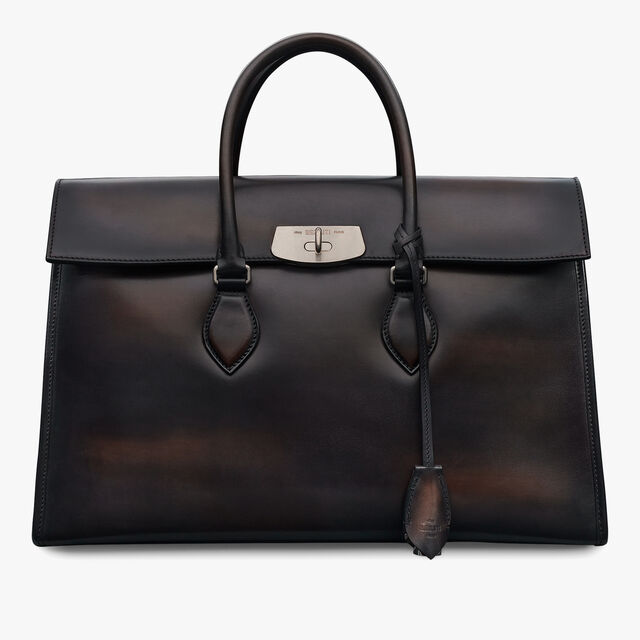 E'Mio Leather Briefcase, CHARCOAL BROWN, hi-res 1