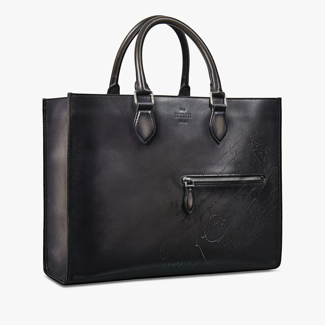 Ulysse Small Scritto Swipe Leather Tote Bag, NERO GRIGIO, hi-res 3
