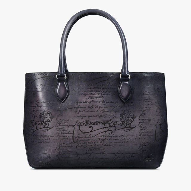 Toujours Mini Scritto Leather Tote Bag, LIGHT ALUMINIO, hi-res 3