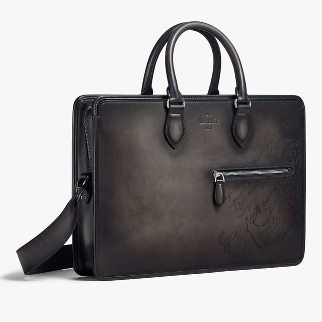 Un Jour Scritto Leather Briefcase, NERO GRIGIO, hi-res 6