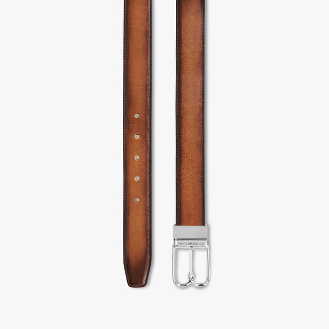 B Volute Scritto leather 35 mm Reversible Belt, MOGANO + NERO GRIGIO, hi-res 4