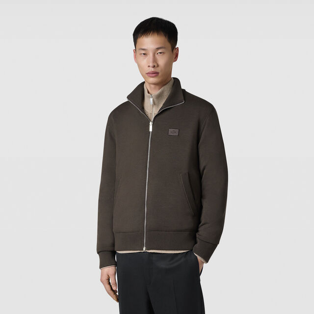 Reversible Wool & Scritto Nylon Tracksuit Blouson, EARTH BROWN, hi-res 7