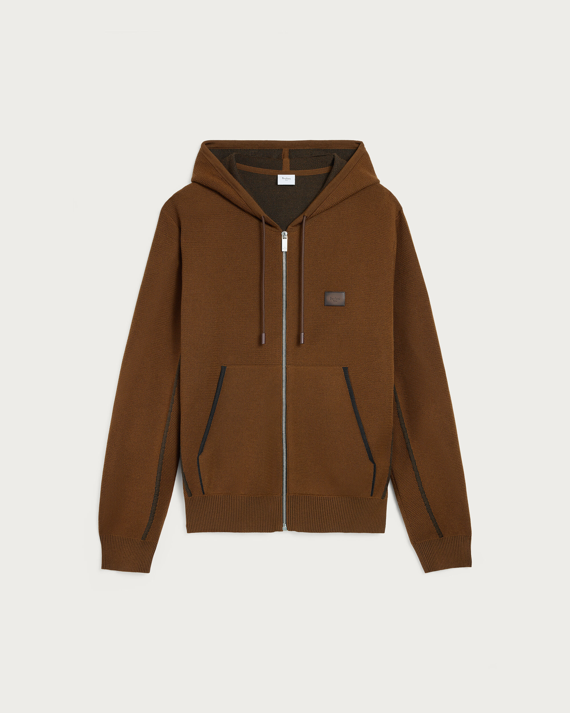Shadow Zipped Hoodie with Leather Details, Toffee Camel, hi-res