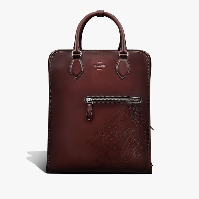Premier Jour Scritto Leather Backpack, LEGNO BRUCIATO, hi-res 1