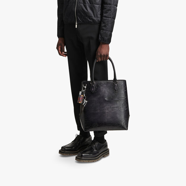Toujours Vertical Scritto Leather Tote Bag, NERO GRIGIO, hi-res 7