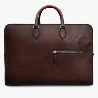 Overnight Scritto Leather Travel Bag, SOFT BROWN, hi-res