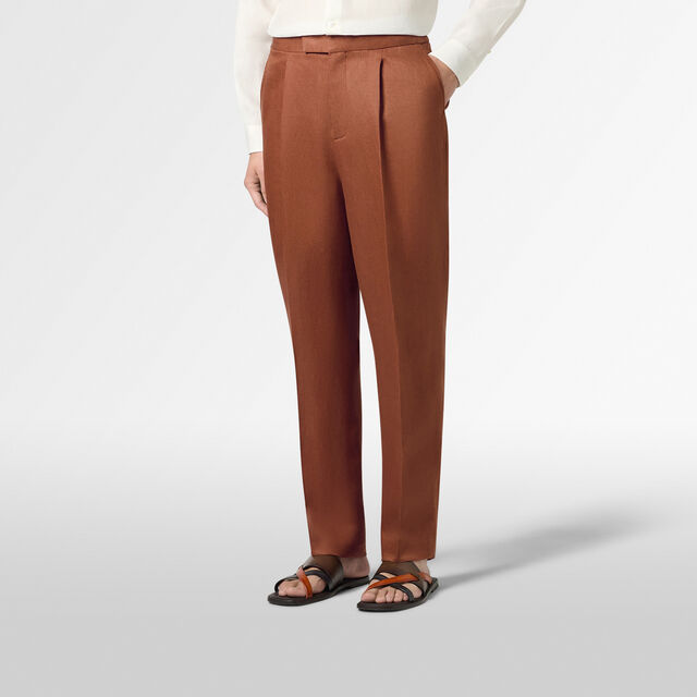 Linen Relaxed Trousers, RUSSET BROWN , hi-res 3