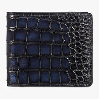 Portefeuille Compact Makore En Cuir D'Alligator, NERO BLU, hi-res