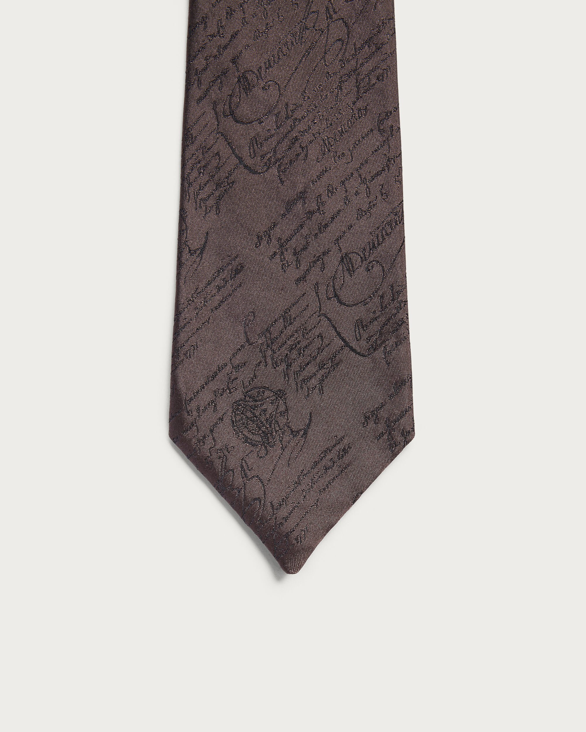 Classic Scritto Pattern Tie, Signature Brown, hi-res