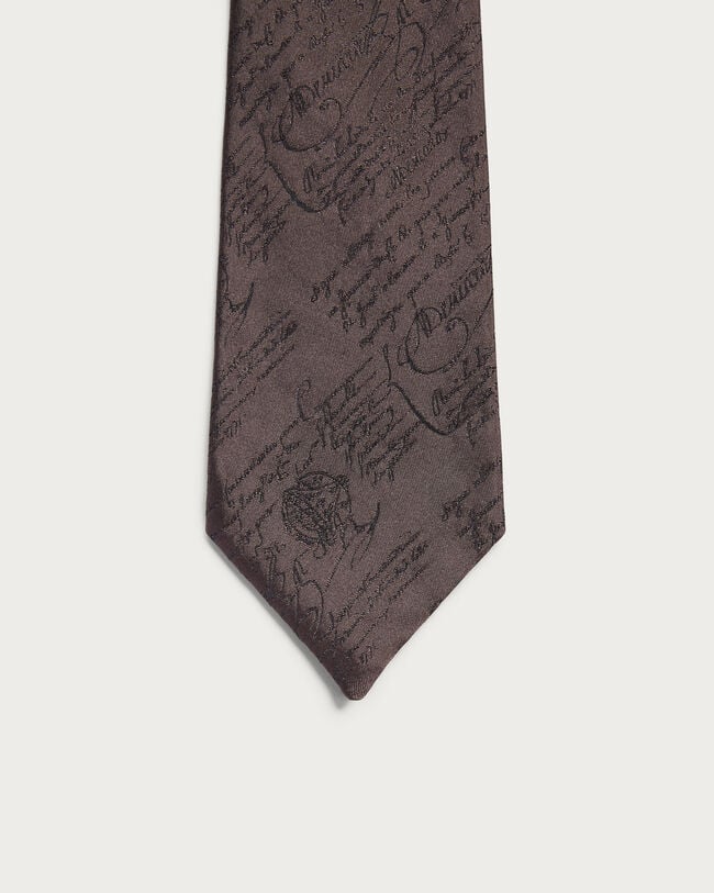 Classic Scritto Pattern Tie, Signature Brown, hi-res