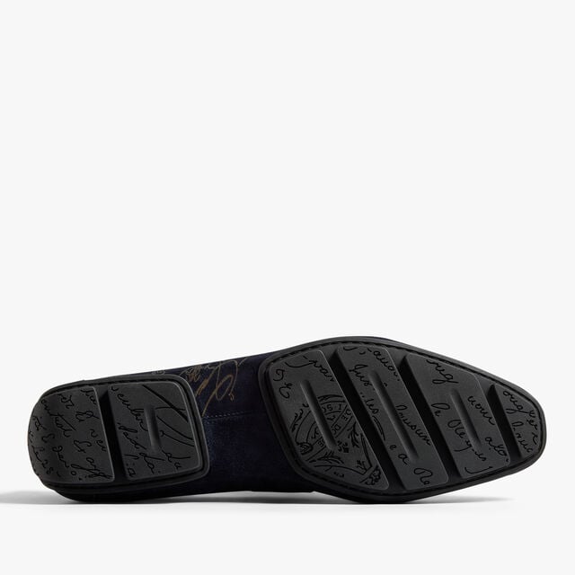 Lorenzo Drive Scritto Camoscio Calf Leather Loafer, NAVY, hi-res 6