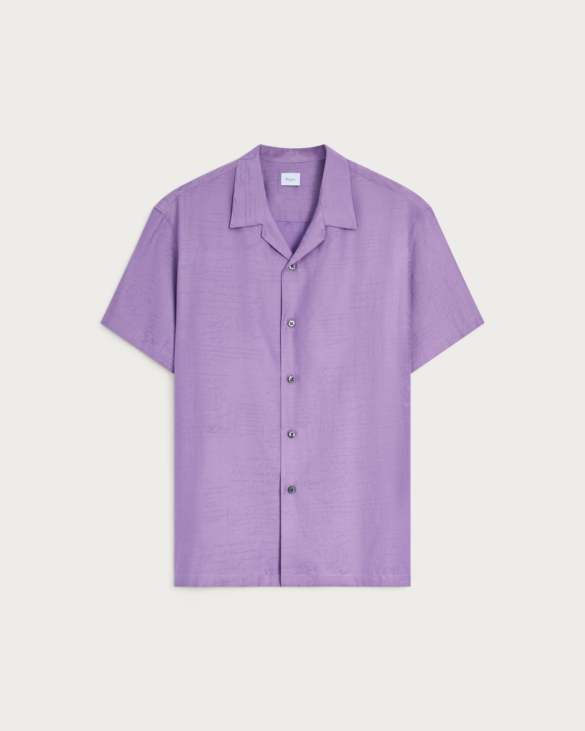 Scritto Pattern Short-Sleeves Shirt, Lilac, hi-res