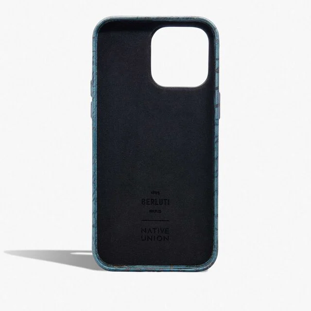 Scritto Leather iPhone 15 Pro Max Case, STONE DENIM, hi-res 2