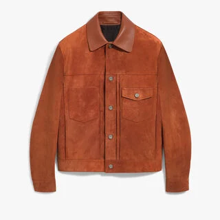 Suede Denim Jacket, ORANGE RUST, hi-res