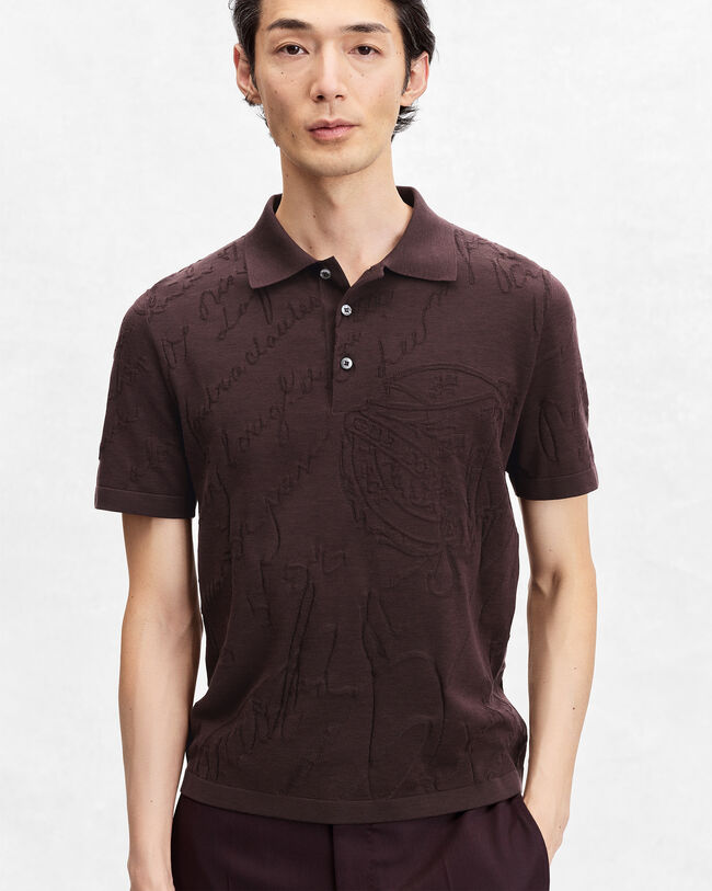 Diagonal Scritto Pattern Polo, Hershey, hi-res