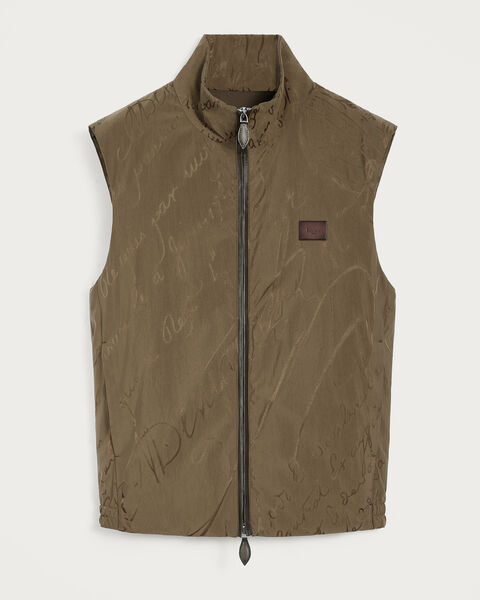Scritto Pattern Gilet with Leather Details, Kaki, hi-res