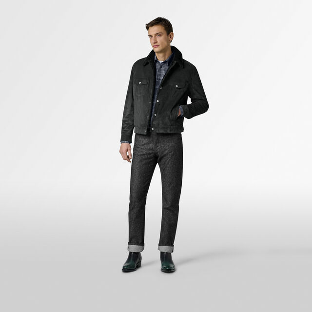 Corduroy Denim Jacket with Shearling Inside, ANTHRACITE, hi-res 4