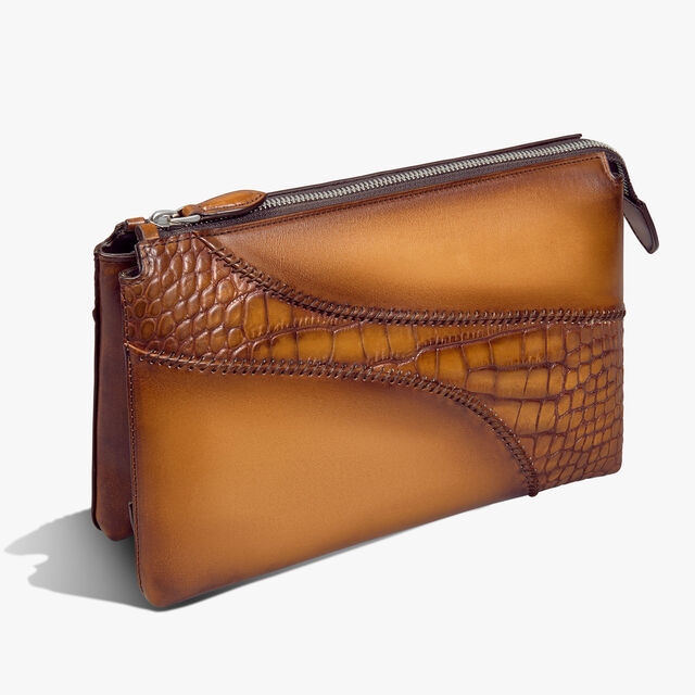 Tersio Leather And Alligator Leather Pouch, ICE GOLD, hi-res 7