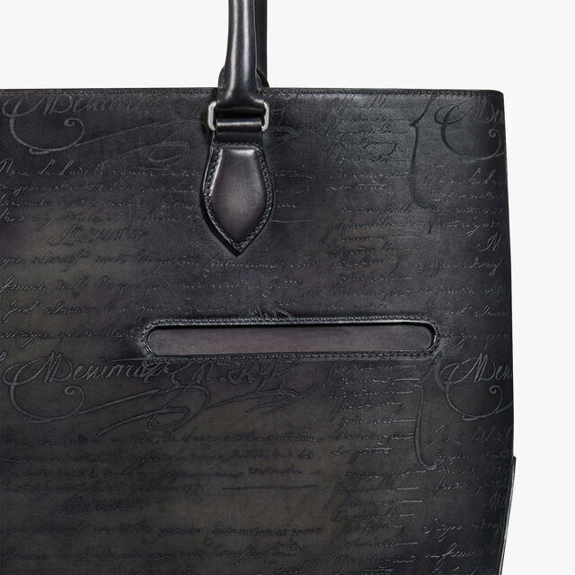 Toujours Scritto Leather Tote Bag, NERO GRIGIO, hi-res 5