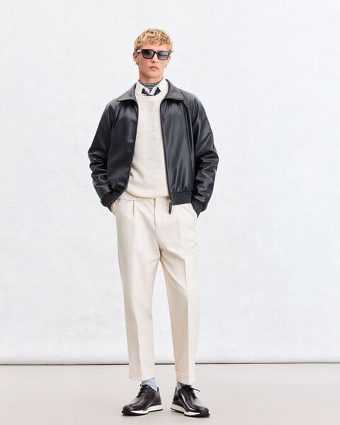 Leather Braiding Crewneck, Off White, hi-res