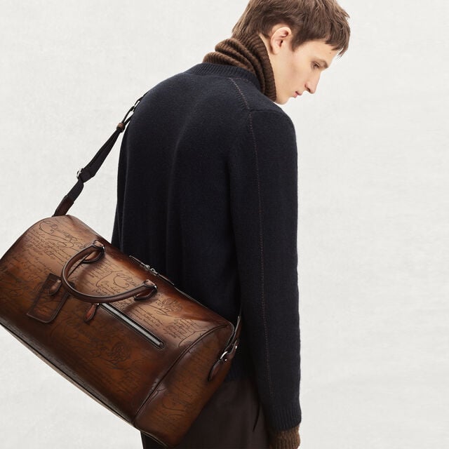Jour Off MM Scritto Leather Travel Bag, CACAO INTENSO, hi-res 2