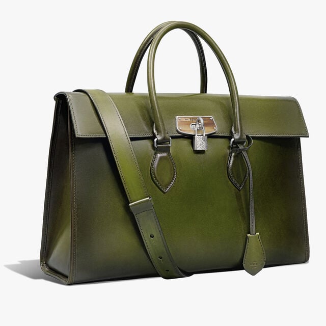 E'mio Horn and Leather Briefcase, NERO CAVIAR, hi-res 2