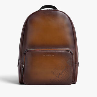 Time Off Scritto Swipe图纹皮革双肩背包, CACAO INTENSO, hi-res