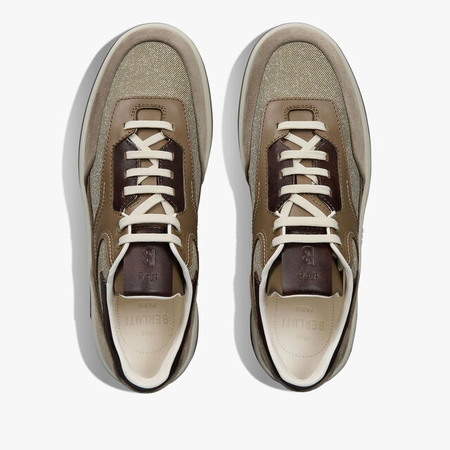 Sneaker Playoff En Cuir De Veau, Cuir De Veau Velours Et Textile, TAUPE, hi-res 3