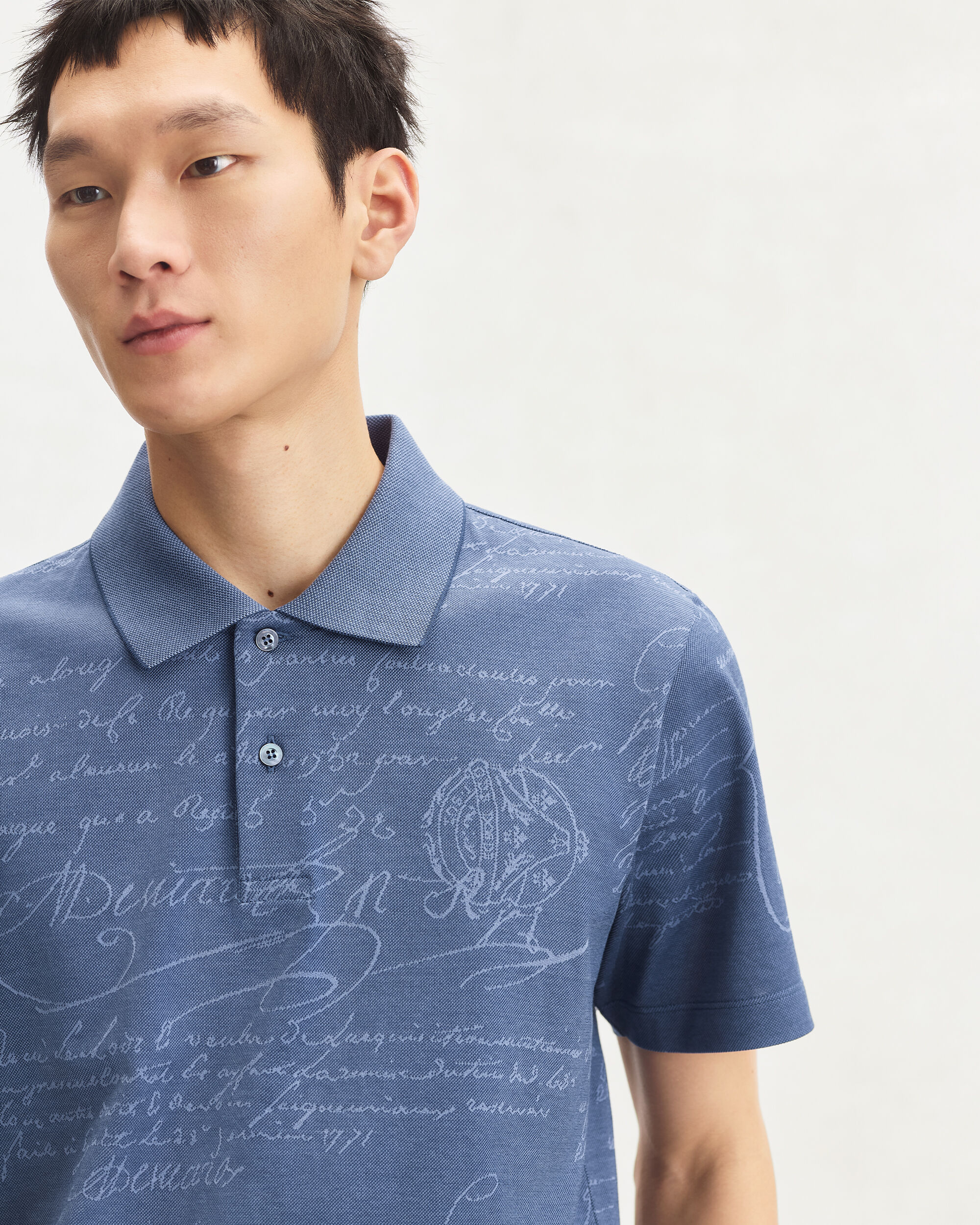 Scritto Pattern Piqu&eacute; Polo, Nile Blue, hi-res