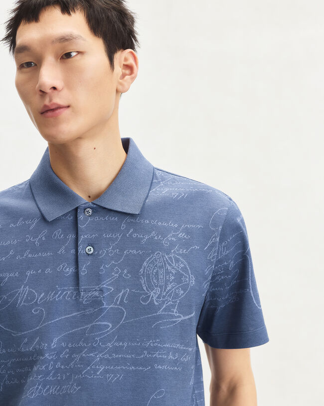 Scritto Pattern Piqu&eacute; Polo, Nile Blue, hi-res