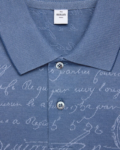 Scritto Pattern Piqu&eacute; Polo, Nile Blue, hi-res