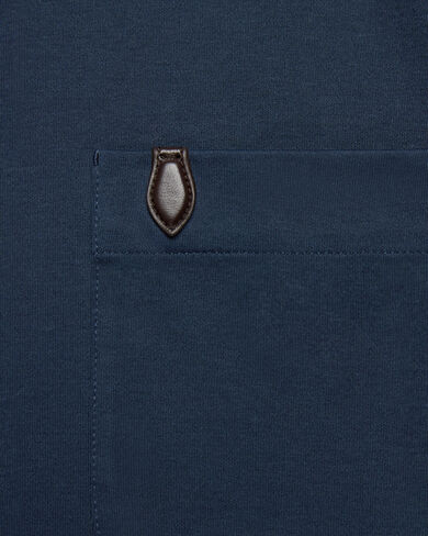 Pocket T-shirt with Leather Detail, Marine, hi-res
